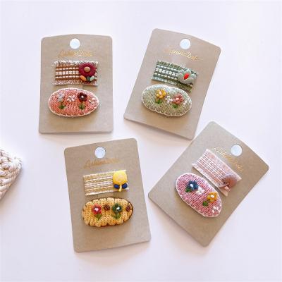 China Autumn Winter Woolen Thread Embroidery Korean children's flower hair clips from Japan and Korean style for sale