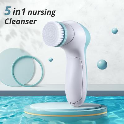 China Acne Treatment 5 in 1 Electric Facial Scrubber Skin Massager Dermaplaning Cleaning Brush for sale