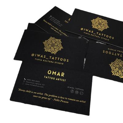 China Custom Apparel Luxury Matte Black Paper Tag With Foil Gold Recyclable Printing Name Cards for sale