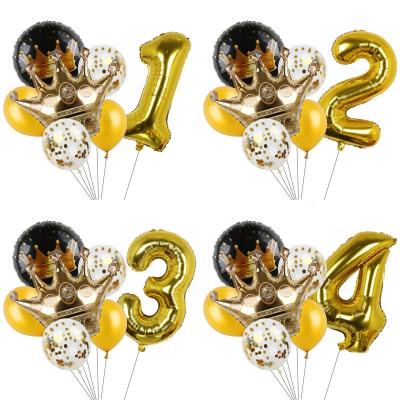 China Foil Number 32inch Confetti Latex Gold Crown Foil Balloon Set Happy Birthday Party Supply for sale