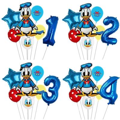 China Aluminum Foil 7Pcs Donald Duck Helium Balloons Number Birthday Set 32inch Balloons Baby Shower Kids Birthday Party Supplies for sale