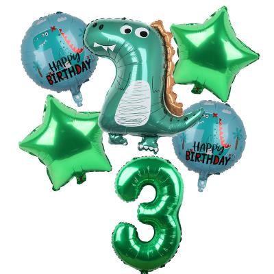 China Festival Decoration New Green Cute Dinosaur Set Number 32inch Foil Balloon Kids Birthday Party Decoration for sale