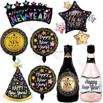 China Festival Decoration 2022 New Year's Eve Foil Balloons New Year's Eve Decor Black Bottle Helium Globos Christmas Eve Supplies Home Pendant for sale