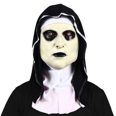 China Adult Unisex Ghost Nun Sister Latex Mask Black Ans White With Headscarf for sale