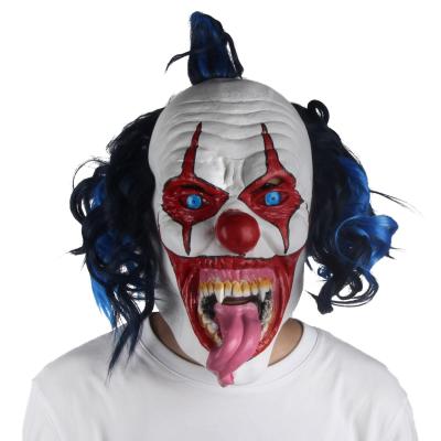 China Customized Size Circus Clown Mask Blue Hair With Snake Tongue for sale