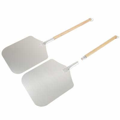 China Hot selling disposable pizza peel square aluminum blade+wooden handle pizza shovel, detachable handle pizza peel for sale