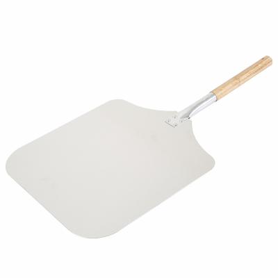 China Viable LFGB Approved Overall Length 66cm Aluminum Pizza Peel Shovel Width 12 Inches With Wooden Handle for sale