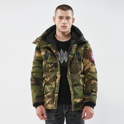 China Sustainable Camouflage Mens Winter Stripper Down Long Coat Padded Jacket With Fur Collar for sale