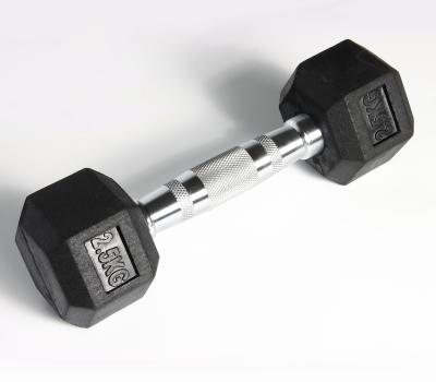 China Universal Exercise Equipment Non-detachable Free Weight Gym Hex Rubber Coated Hex Dumbbell for sale