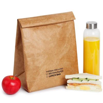 China Recyclable Eco Friendly Waterproof Insulated Brown Kraft Paper Thermal Cooler Lunch Bag for sale