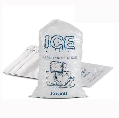 China Recyclable Hot Selling Clear Plastic Ice-Cube-Plastic-Bag Ice Cube Bags 10 12 15 20 Pound Disposable Ice Cooler Frozen Bag for sale