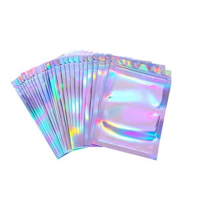 China Mink Eyelash Gift Bag 100 Pack Holographic Moisture Proof Mylar Bags Aluminum Foil Plastic Storage Zipper Bag for sale