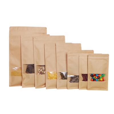 China Disposable Bulk Packaging Brown Paper Resealable Flat Bag With Clear Window for sale