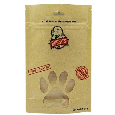 China 100g Dog Food Wrapping Paper Zip Lock Moisture Proof Human Screened Bag With Paw Shape Window for sale