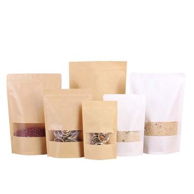 China Recyclable Water Proof Stand Reusable Kraft Paper Food Grade Zipper Tote Bag With Window for sale