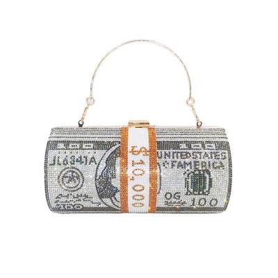 China JANHE size round money clutch purse luxury cash dollar bolso de mano luxury hand pray evening clutch bag Crystal Rhinestone Dollar Handbag for sale