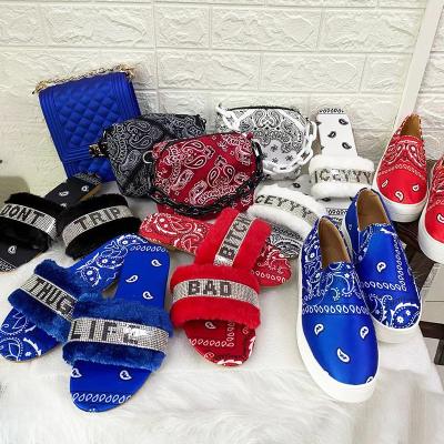 China Lady Free Shipping JANHE 2021 Summer Bag A Main Woman Bandana Handbags Purse Shoes Slides Sandals And Bag Set for sale