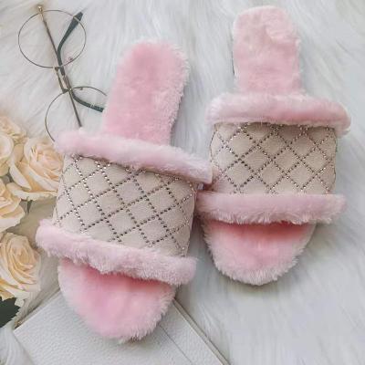 China JANHE trend hot fashion women shoes hot shoes women's selipar home flats chinelos pantuflas selipar de chinelos faux stone slips fashion fur slippers for sale