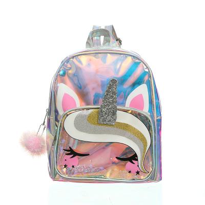 China OTHER JANHE sac a dos unicornio Glitter Pvc Waterproof Transparent Clear School Bags Cartoon Unicorn Backpack For Young Girls Kids for sale