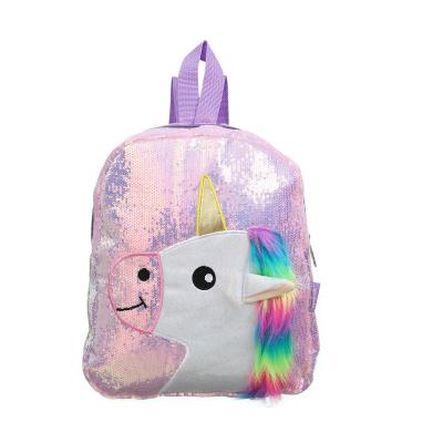 China JANHE Cute Fashionable Little Girl Toddler Back Pray Glitter Plush Fur Cartoon Kids Schoolbag Bookbag Unicorn Kids Backpack Small for sale