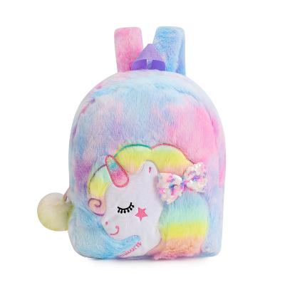 China JANHE travel backpack bolsos 3D unicorn fur mochila backpack Children School Bookbags cute anti-theft fashion backpack for girls for sale