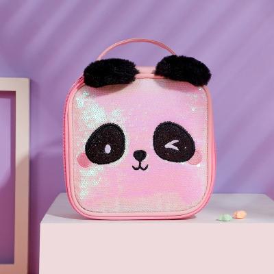 China JANHE Style Panda Women Glitter Panda Cartoon Cute Square Cosmetic Pray Travel Make Up Pouch Toiletry Box Makeup Clutch Bag For Girls for sale