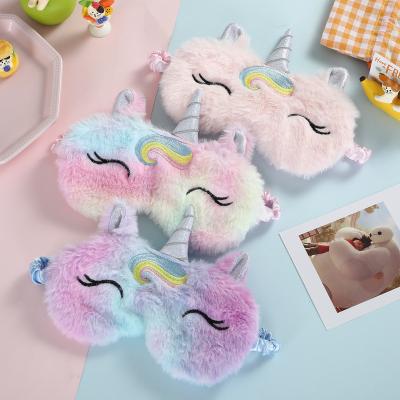 China Fashiom JANHE Antifaz Para Sleep 2021 Cute Children Fur Eyemask Girl Kids Travel Silk Sleep Plush Unicorns Eye Mask Blindfold for sale