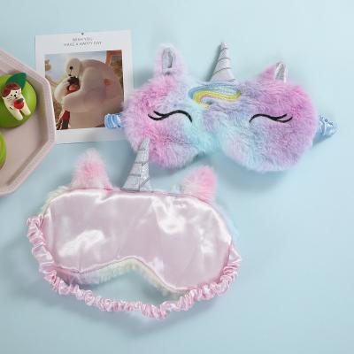 China Fashiom Drop Shipping 2022 Warm Cute Unicorn Fur Sleep Cover Girl Eye Mask Children Gift Silk Plush Eyemask Silk Blindfold For Kids for sale