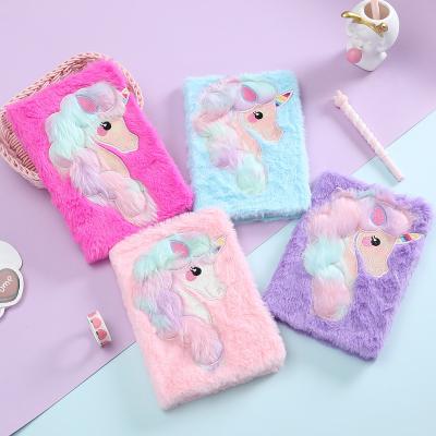 China Diary 2022 Cute Unicorn Fur Note Book A5 Dairy Girl Diary Cuaderno Escolar Diario Caderno Notebook Notizbuch Durable Kids Gift for sale