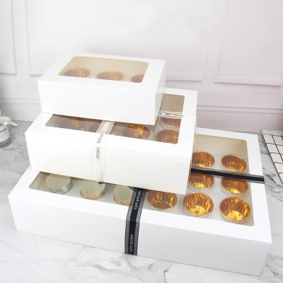 China Recyclable 6 Cup Custom Paper Cake Packaging Box Transparent Cupcake Boxes Cupcake Boxes With Clear Window for sale