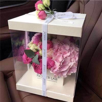 China Rose Gift Box Valentine&'s Day Creative Clear Plastic Recyclable Square Style Roses Display Box Rose Packaging Bouquet Flower Box for sale