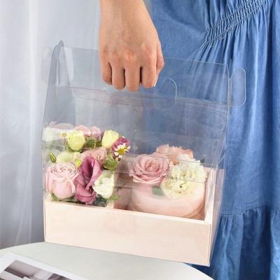 China Recyclable Wholesale Clear Transparent Flower Gift Boxes Square Bouquet Luxury Pink Flower Box PET for sale