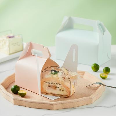 China Recyclable Custom Paper Cheesecake Box Log Dispensers Cake Square Paper Packaging Cake Box With Handle for sale