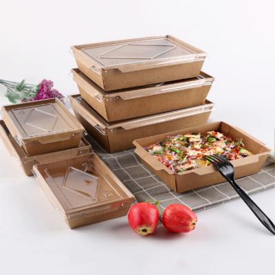 China Restaurant Disposable Tableware Box Lunch Food Wrapping Paper Box Brown Food Salad Wrapping Paper Takeout Disposable Box for sale