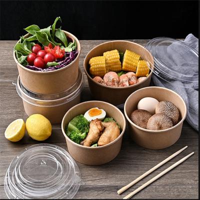 China Brown Kraft Paper Disposable Waterproof Disposable Takeout Bowl Food Grade Paper Bowl Thicken Insulation Kraft Paper Bowl for sale