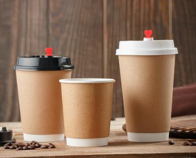 China Custom Coffee Cups Paper Juice Cup Cold Hot Drink Brown 16oz Factory Double Wall Packaging High Quality Recyclable 8 12 With Lids for sale