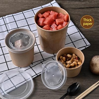 China Wholesale Disposable Hot Kraft Paper Bowl Food Grade Soup Cups Packaging Wrapping Paper Takeout Cup With Plastic Lid for sale