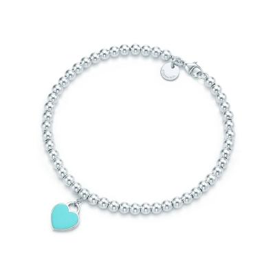 China Wholesale S925 Sterling Silver Blue Enamel Peach Heart Finish Pearl Silver Bracelet with tiff bracelet jewelry for sale