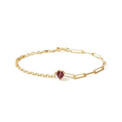 China 18K Gold Silver Bohemian Asymmetrical Paper Clip Heart Bracelet with CZ Stone 925 Silver for sale