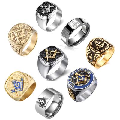 China Mason Signet Wholesale Vintage Women Syeel Punk Stainless Wedding Past Master Championship Cheap Gold Plated Masonic Ring For Men for sale