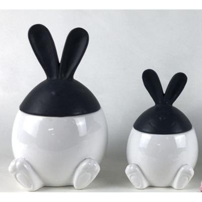 China Newest Minimalist Easter Rabbit Shape Bunny Ceramic Jar Black White for sale