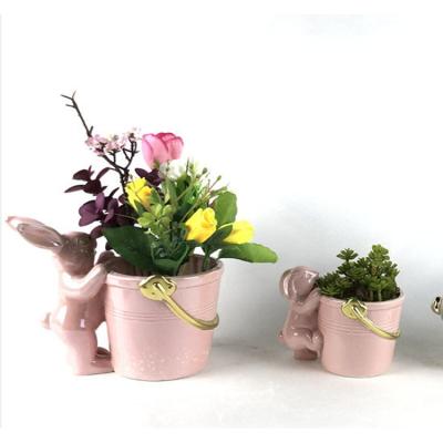 China Portable Minimalist Rabbit Flower Pot Fashion Metal Flower Pot Garden Liar Ceramic Flower Pot for sale