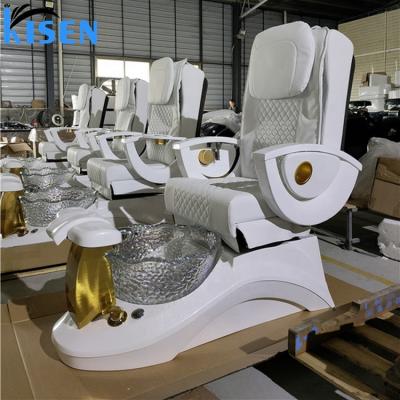 China Kisen Modern Luxury Modern White Manicure Nail Massager Foot Pedicure Chair No Piping With LED Light Bowl For Beauty SPA Salon Use for sale