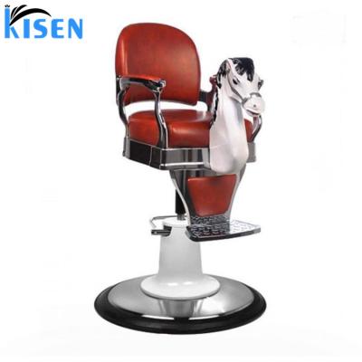 China Kisen vintage child barber chair child barber chair children salon barber chair traditional antique classic red color for sale