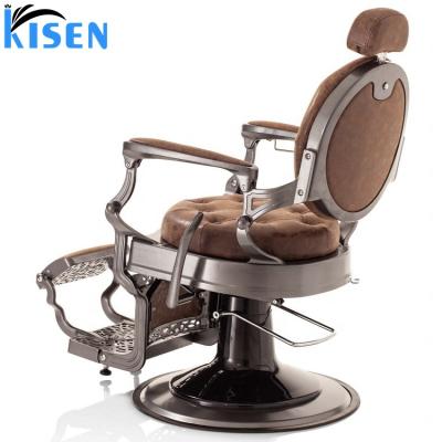 China Kisen Vintage Traditional Hydraulic Recumbent Antique Barber Chair Hair Salon Chair Foshan Manufacturer for sale