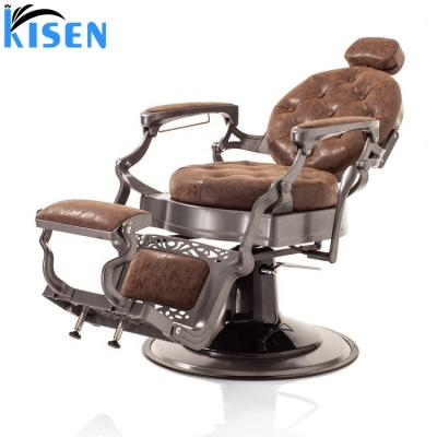 China Kisen Traditional Beauty Barber Shop Antique Salon Equipment Furniture Barber Chairs Metal Barber Chair for sale