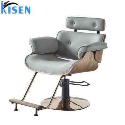 China Foshan Kisen traditional low price styling chair high quality hot sale for barber shop salon furniture with gray pink black color for sale