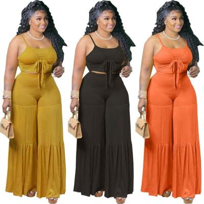 China Spandex/Polyester 2023 Striped Women Plus Size 2 Piece Sets Womens Outfits Crop Top Pants Two Piece Sets Summer Clothes For Female for sale