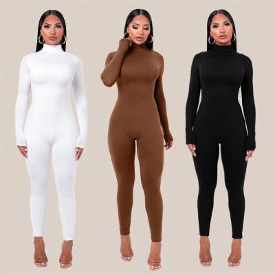 China Custom Logo Fall Solid Long Sleeves Yoga Rompers Womens Displacement Ladies Jogging Wear 2023 New Style Stretch Bodycon One Piece Jumpsuit for sale