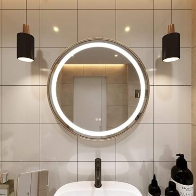 China Bright Gold Round LED Lighted Bathroom Mirrors Dimmable Memory Touch Waterproof Fogproof Framed Mirror LED for sale